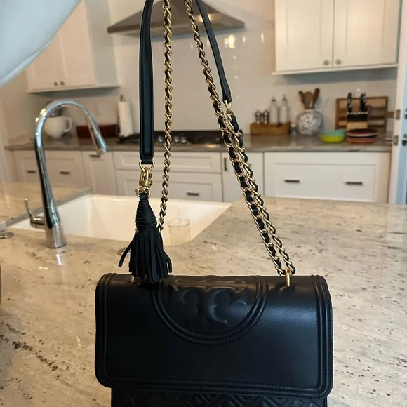 Tory Burch Medium Fleming Black Leather Crossbody Bag - Picture 2 of 6